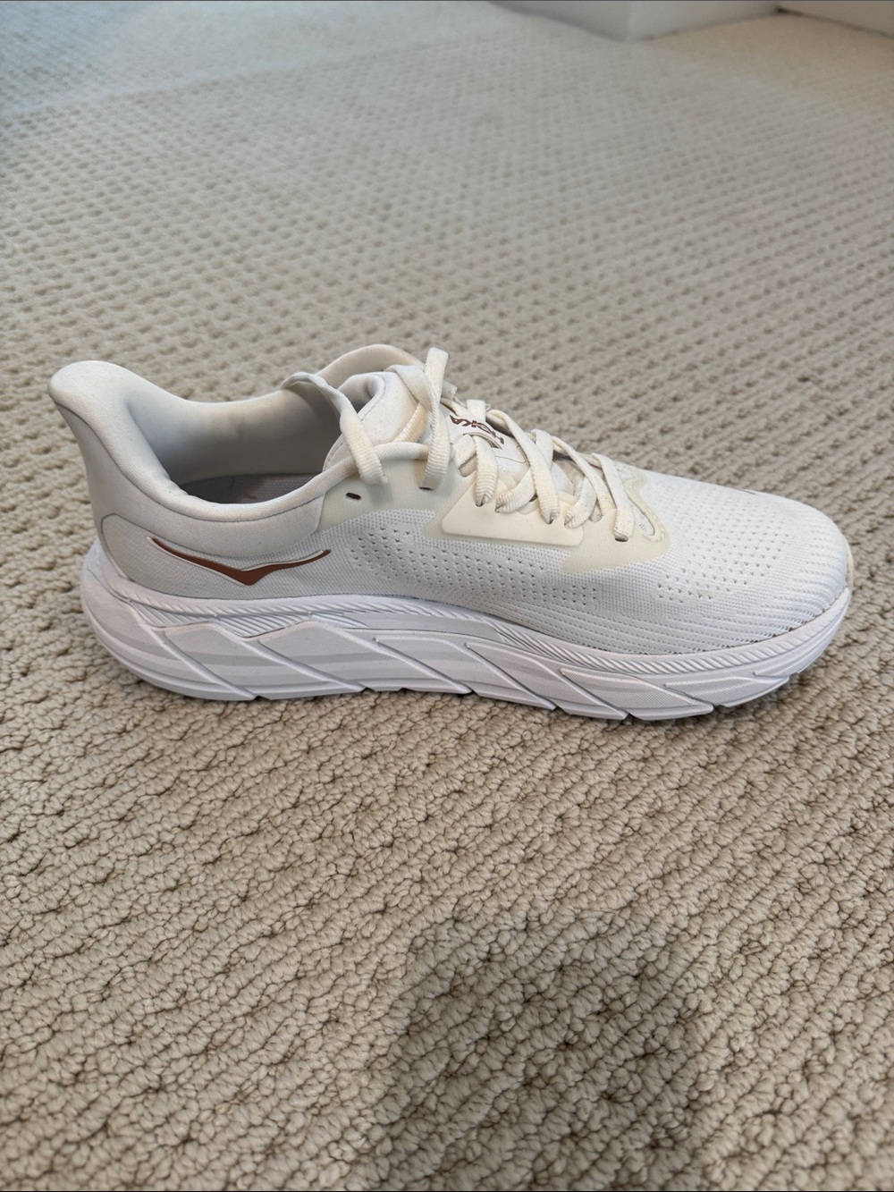 Hoka White Athletic Sneakers with Copper Logo Accent - Picture 9 of 10